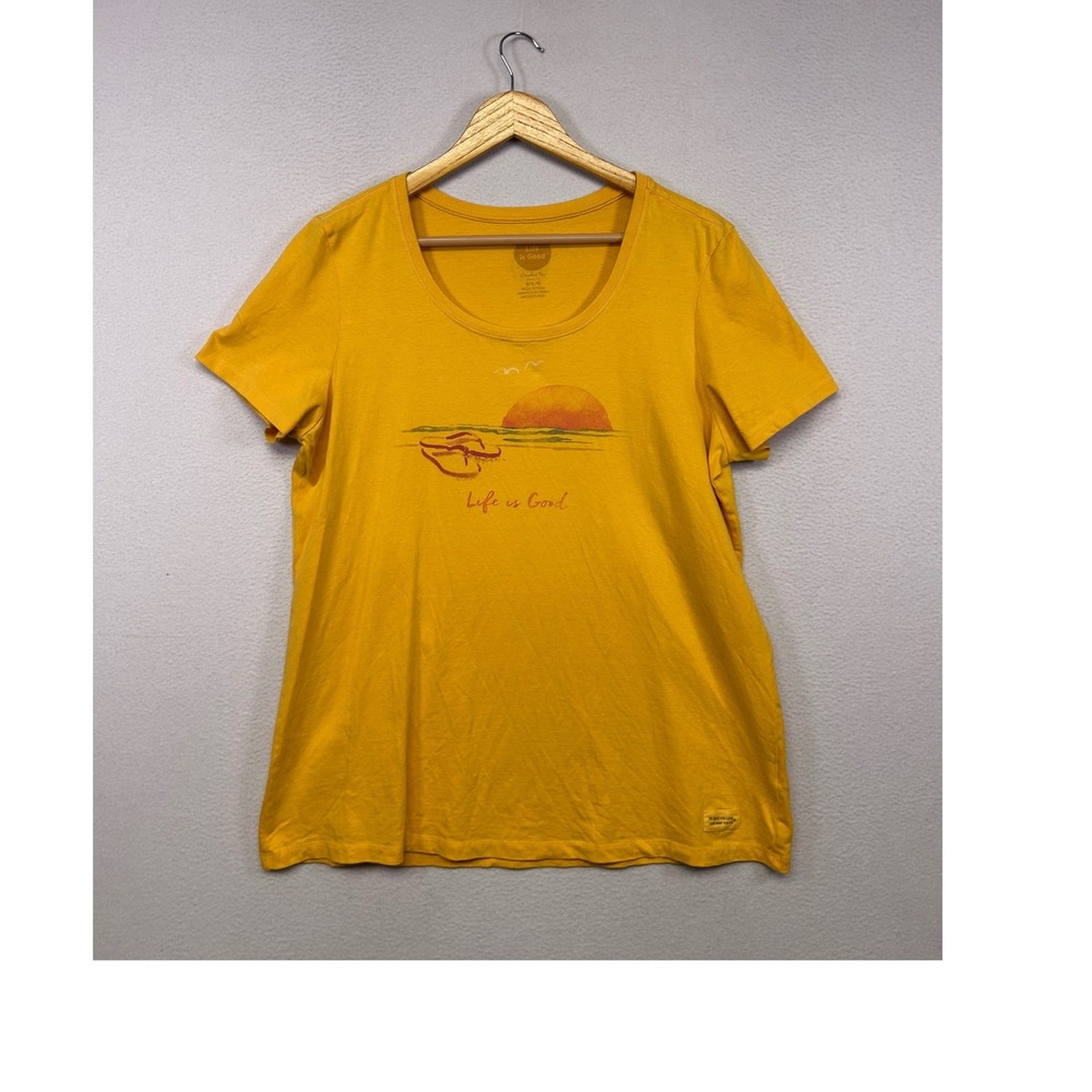 Coastal Beachy Life is Good Womens Large Yellow Sunset Crusher Tee Short Sleeve